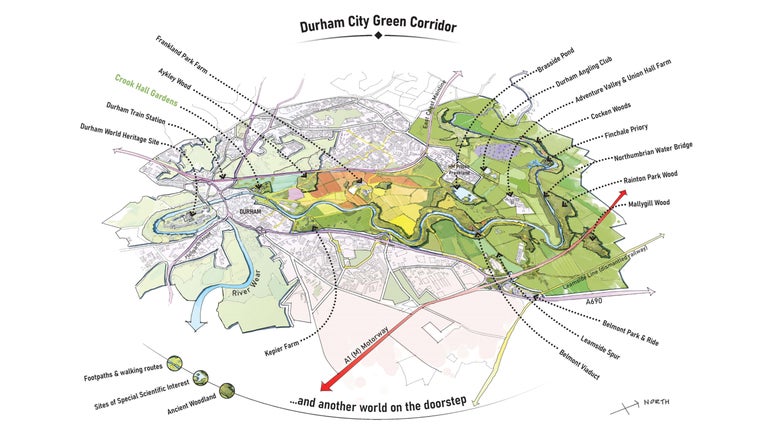An illustrative colour map shows the area covered by the Durham City Green Corridor